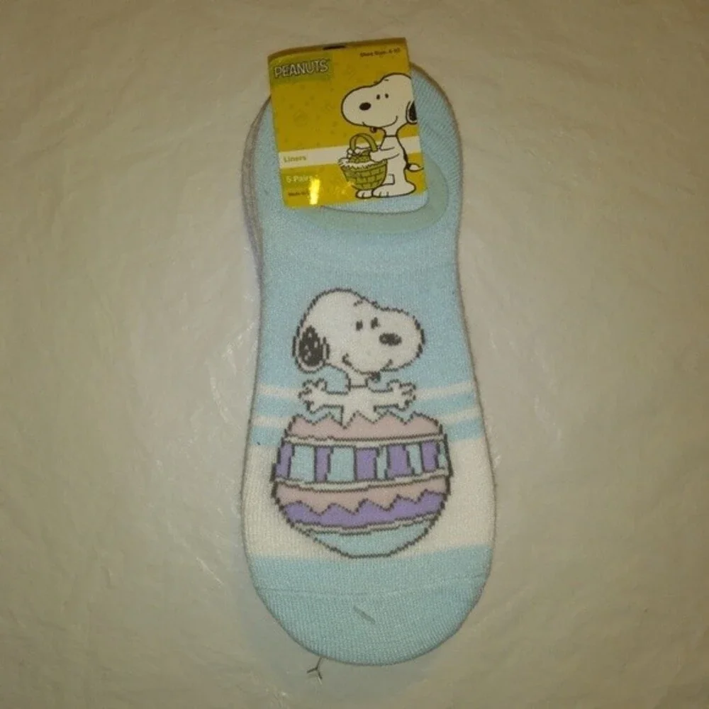 Peanuts 5 pairs of Easter Print Liner socks NWT